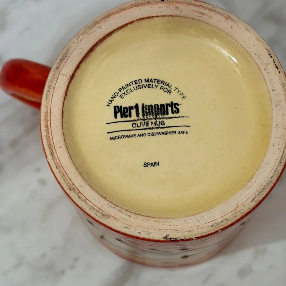 Hand Painted Mediterranean Olive Ceramic‎ Coffee Mug Red Orange Yellow Tuscan